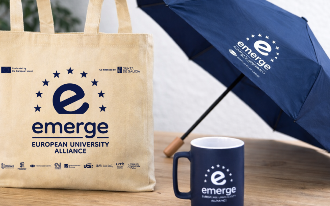 Diseño de materiales gráficos y merchandising – Emerge – European University Alliance